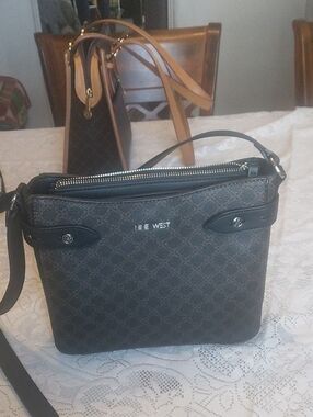 Nine West Black Monogram Top-Zip Tote